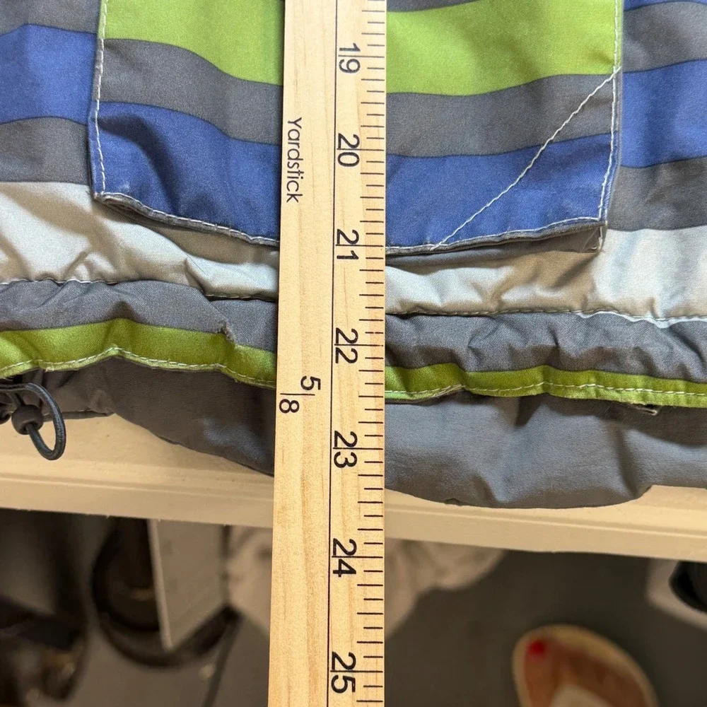 Souris Mini Boys Striped Hooded Winter Coat Blue Green Grey Fleece Lined Size 8